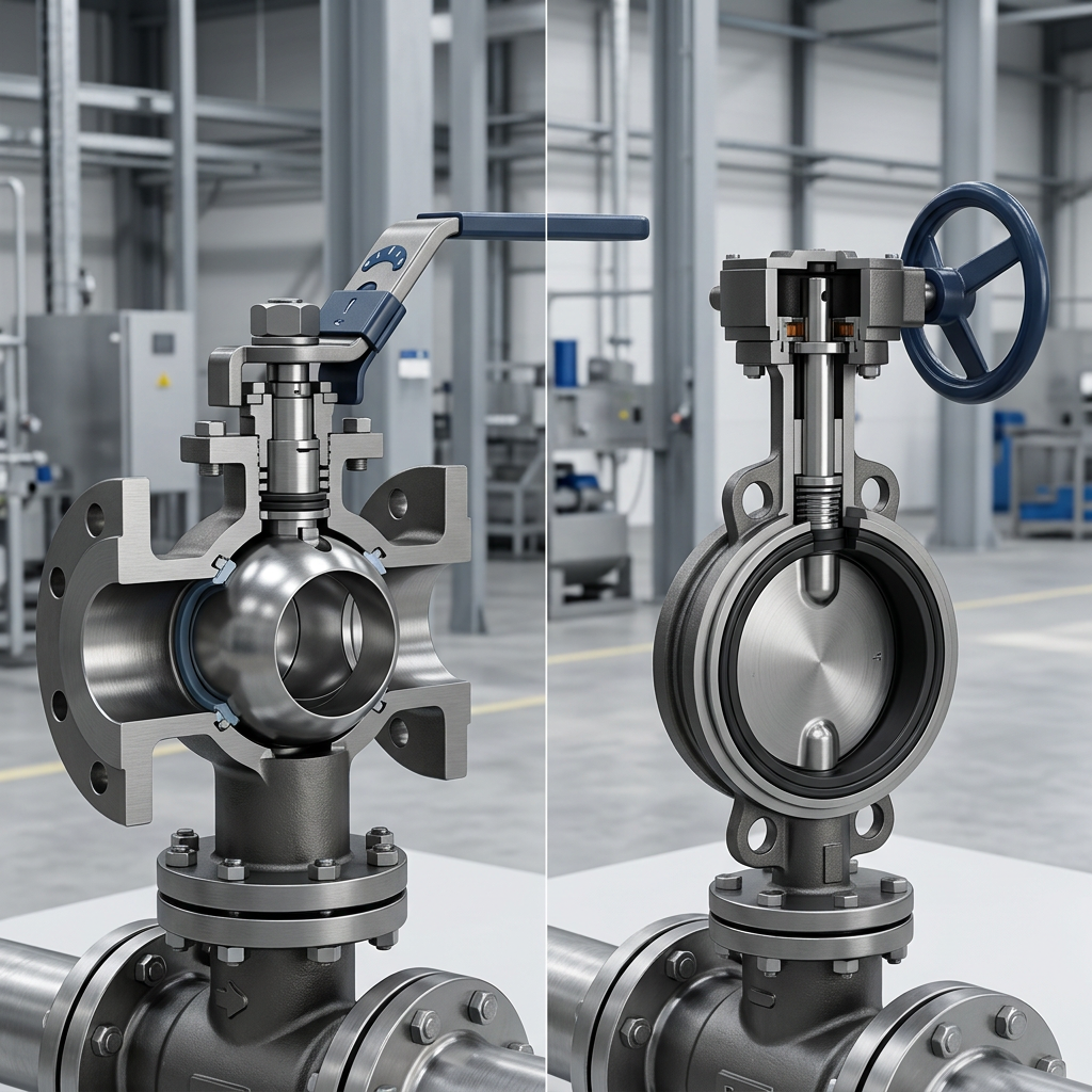 válvula de bola vs válvula de mariposa industrial corte técnico comparativo